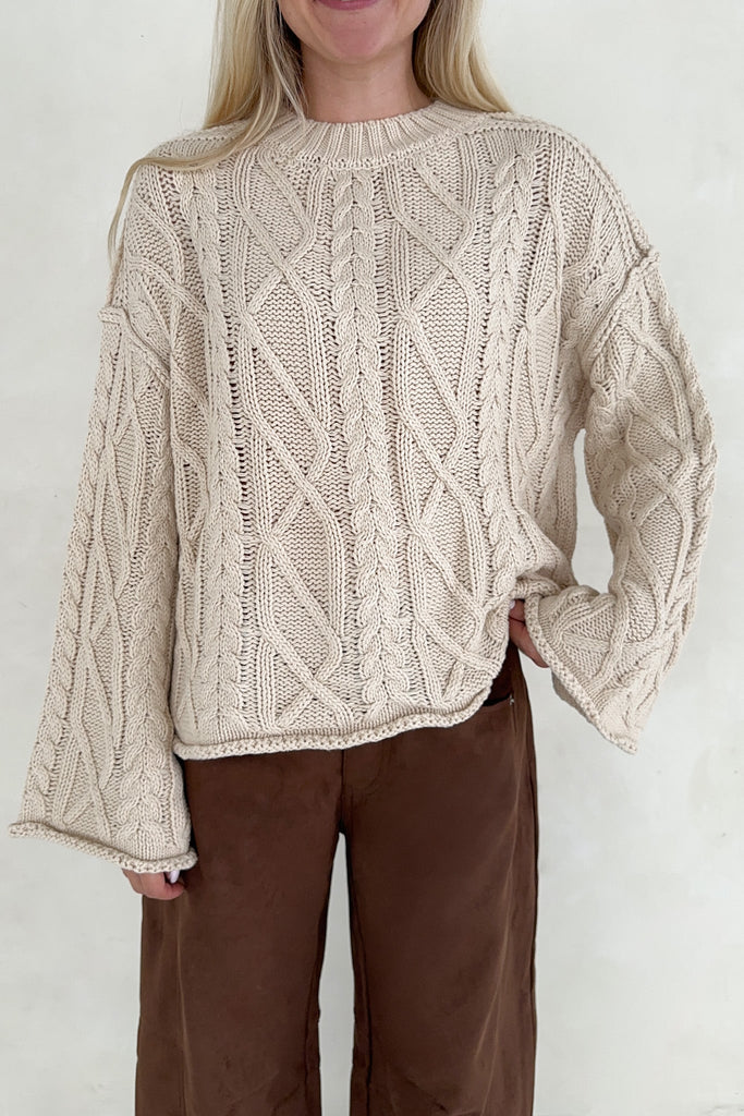 Keaton Flare Sleeve Cable Knit Sweater - Neutral Ground
