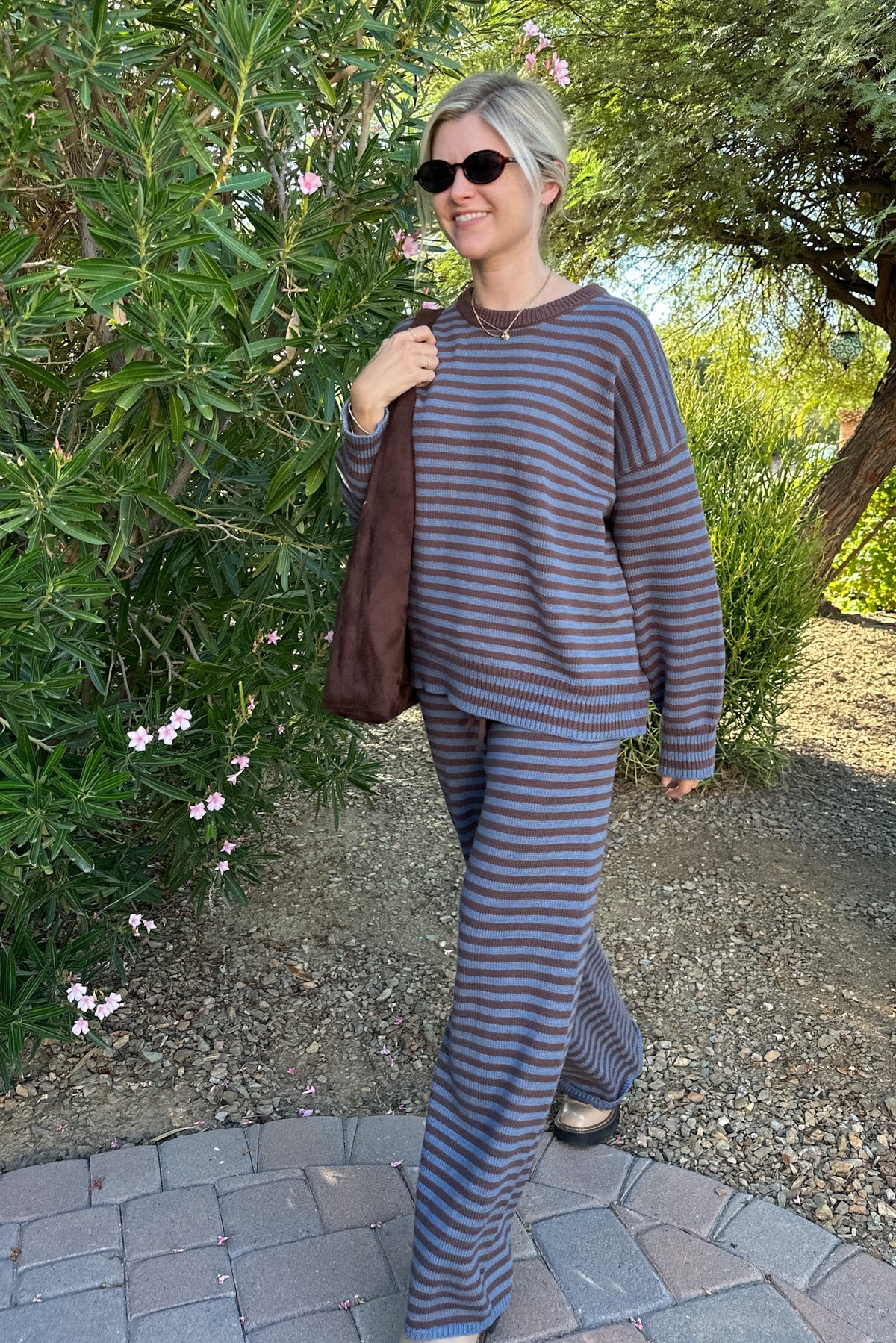 Keep It Cozy Striped Crew Neck Sweater - Neutral Ground