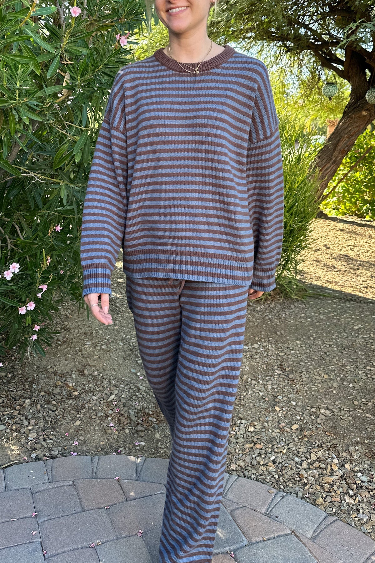 Keep It Cozy Striped Crew Neck Sweater - Neutral Ground