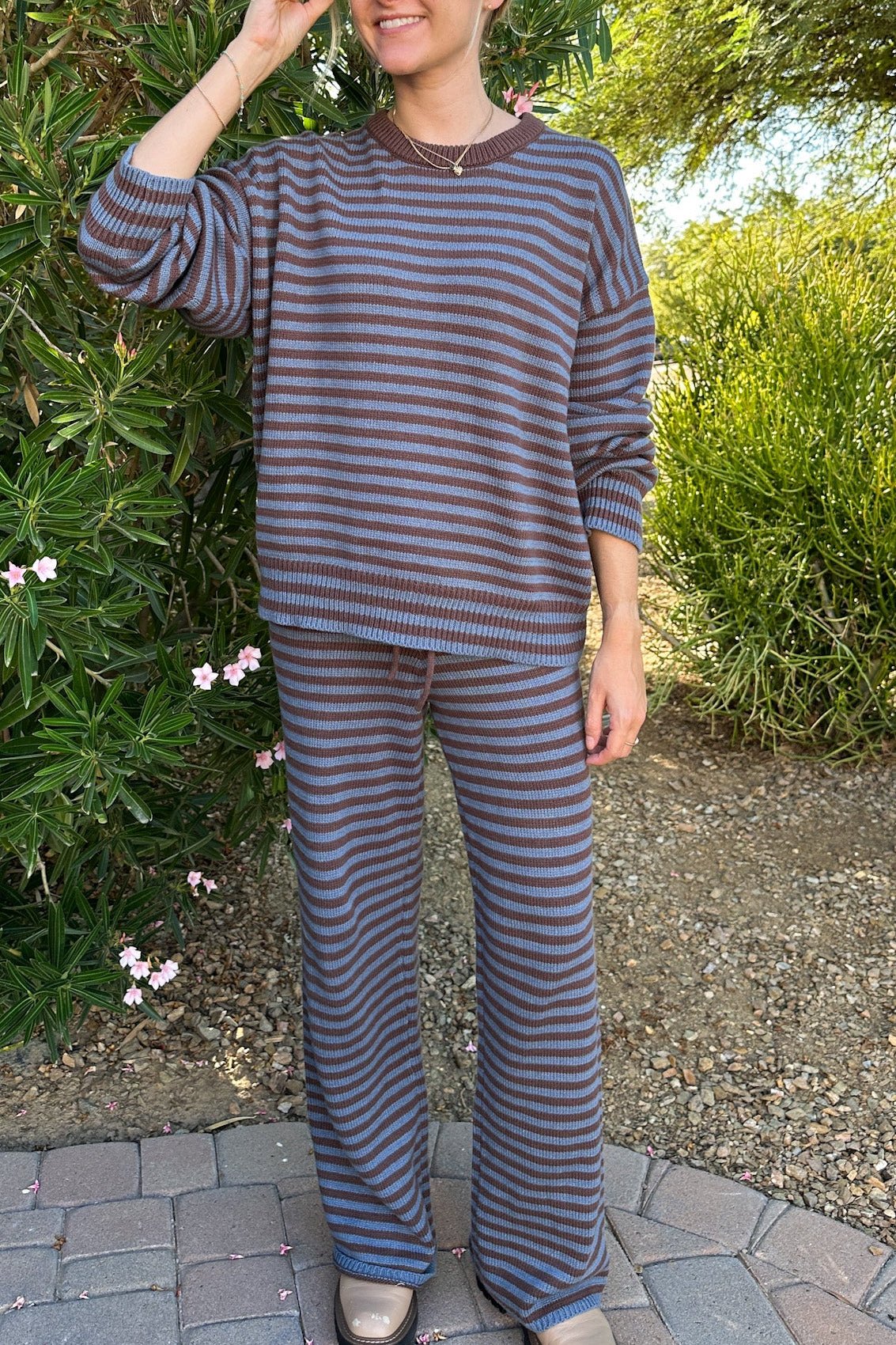 Keep It Cozy Striped Crew Neck Sweater - Neutral Ground