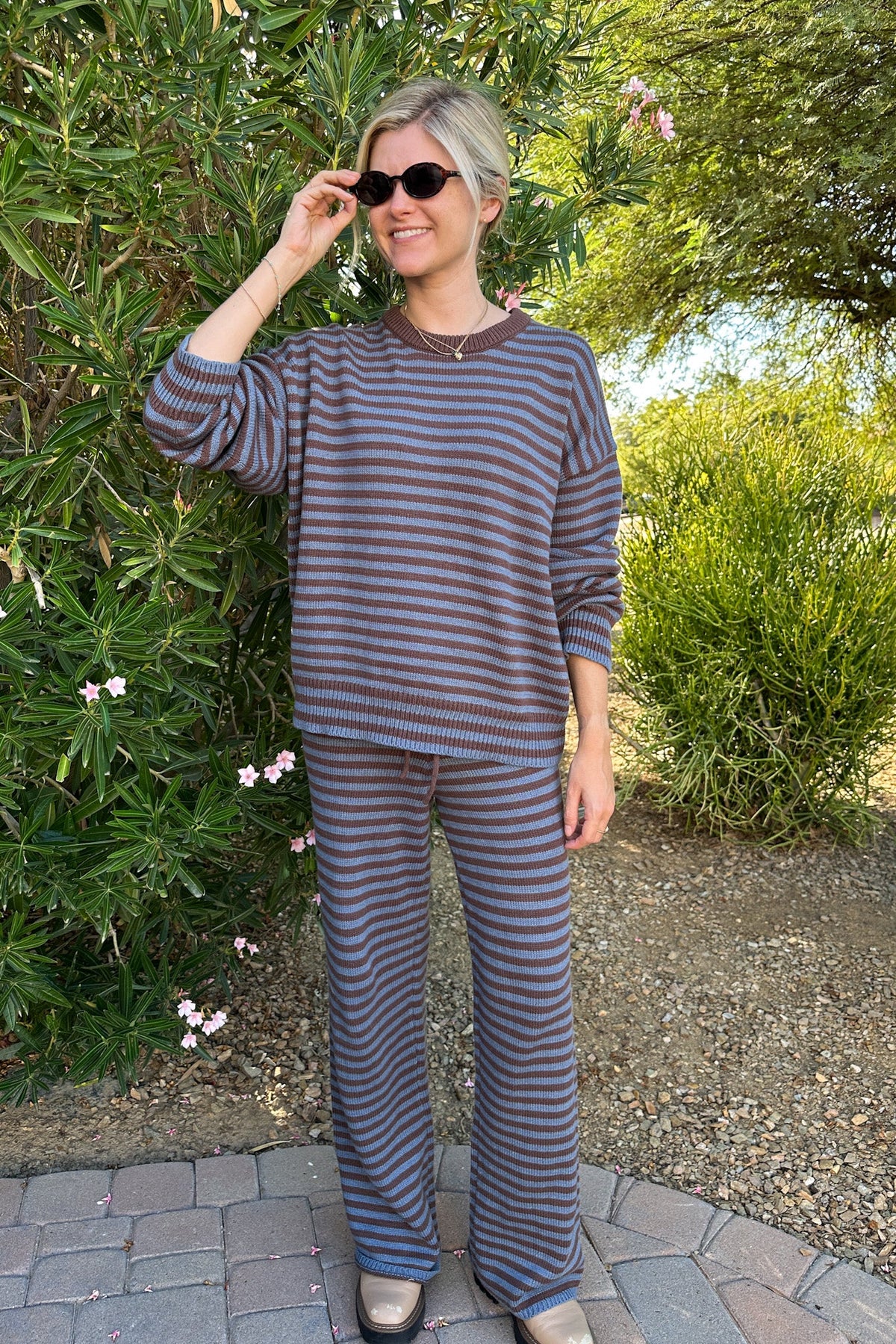 Keep It Cozy Striped Drawstring Pants - Neutral Ground