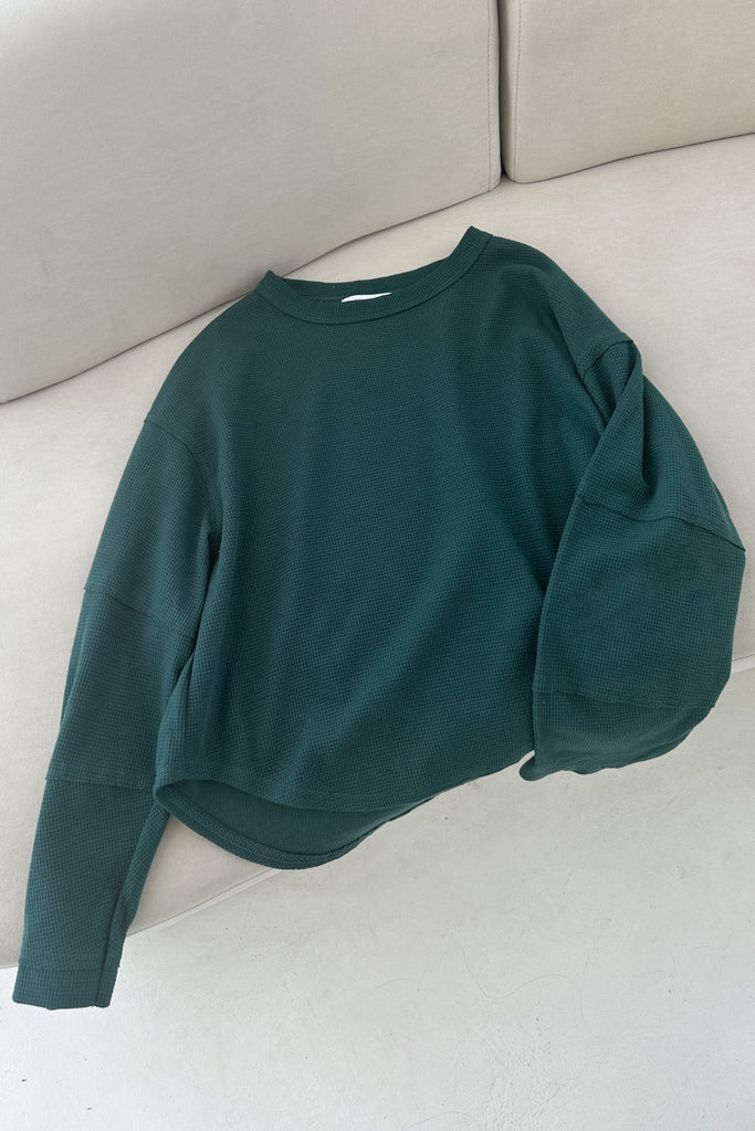 Kenny Oversized Waffled Knit Top in Deep Green - Neutral Ground