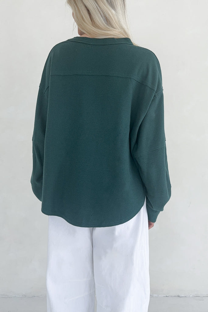 Kenny Oversized Waffled Knit Top in Deep Green - Neutral Ground