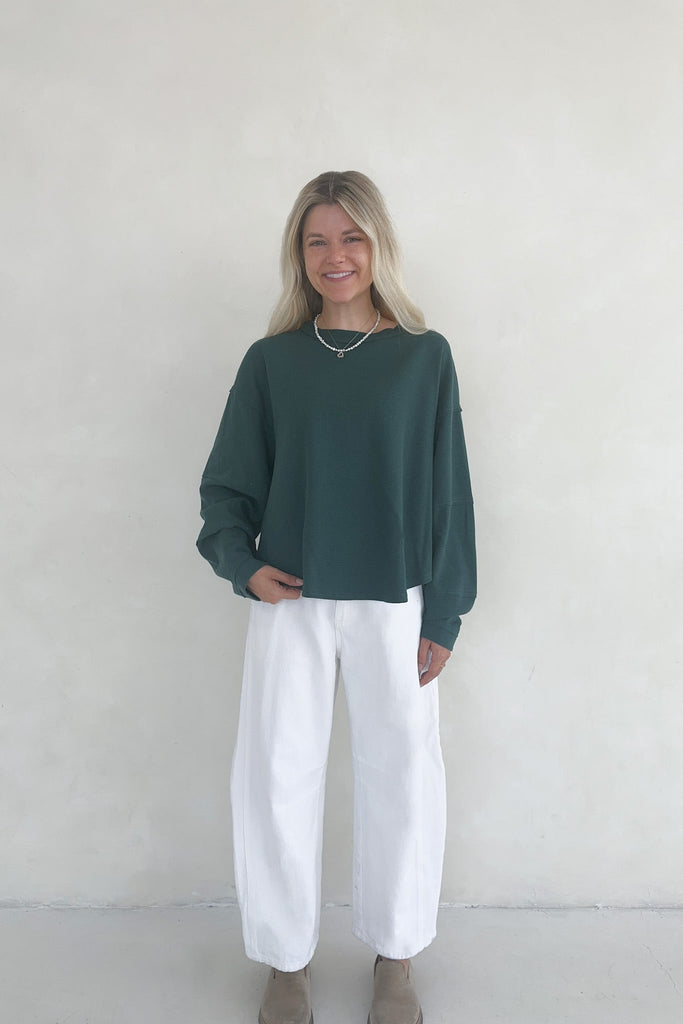 Kenny Oversized Waffled Knit Top in Deep Green - Neutral Ground
