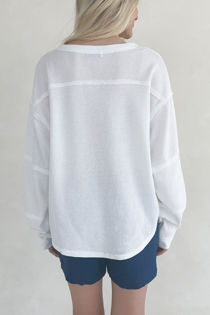 Kenny Oversized Waffled Knit Top in White - Neutral Ground