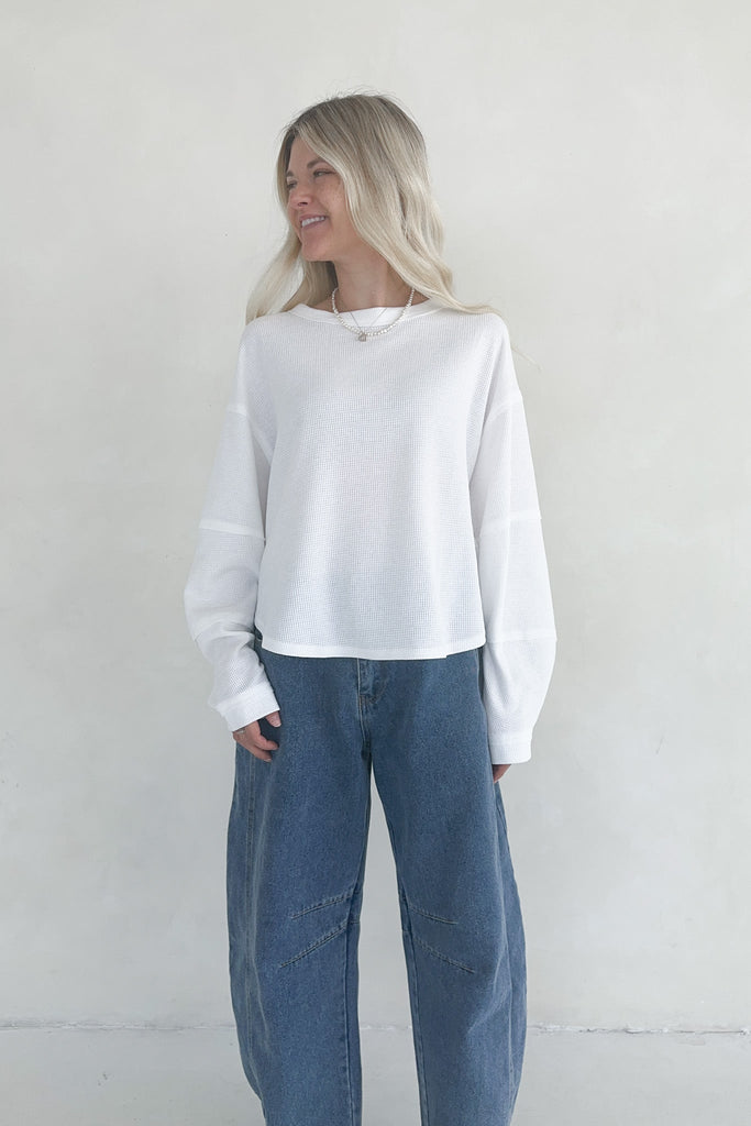 Kenny Oversized Waffled Knit Top in White - Neutral Ground