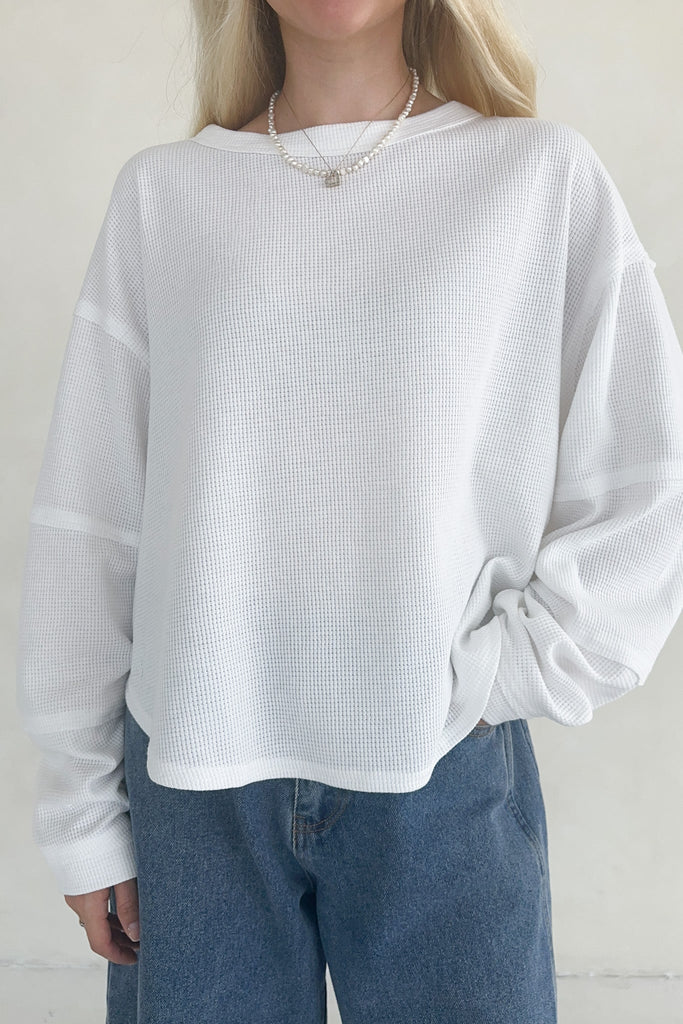 Kenny Oversized Waffled Knit Top in White - Neutral Ground