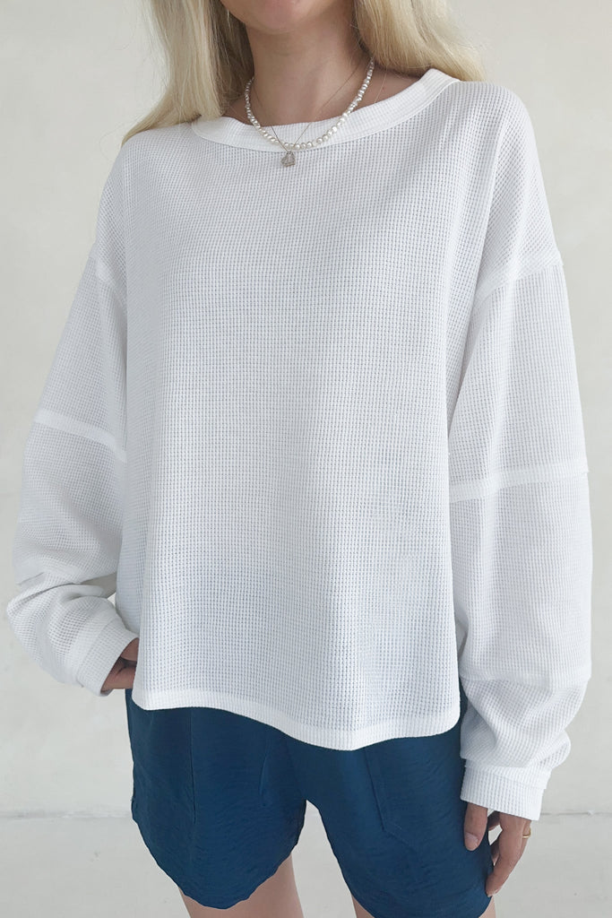 Kenny Oversized Waffled Knit Top in White - Neutral Ground