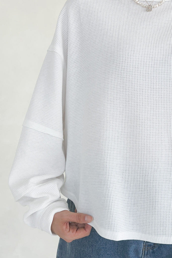 Kenny Oversized Waffled Knit Top in White - Neutral Ground