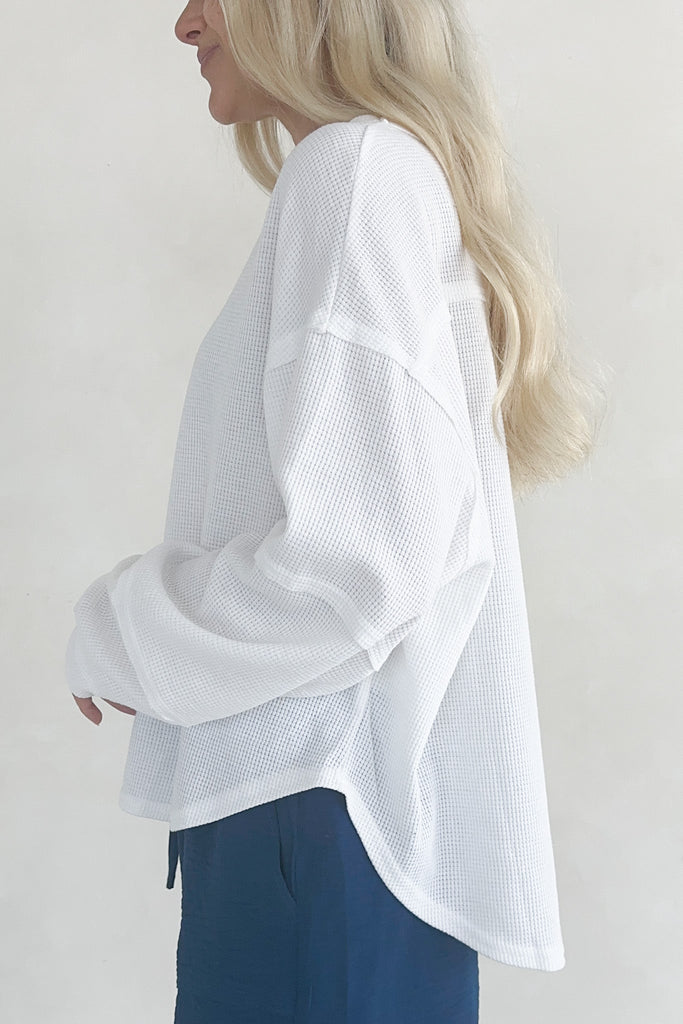 Kenny Oversized Waffled Knit Top in White - Neutral Ground