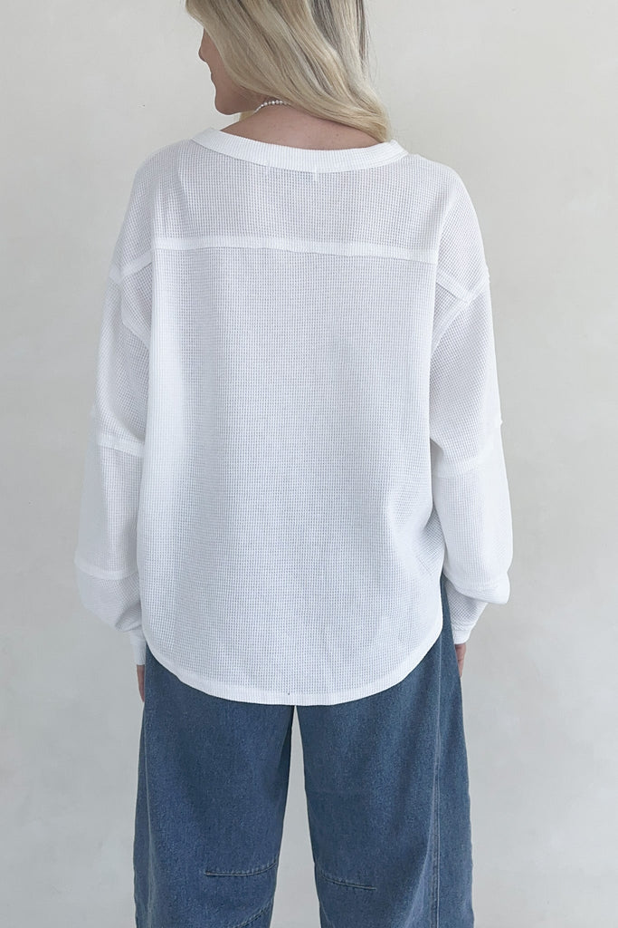 Kenny Oversized Waffled Knit Top in White - Neutral Ground
