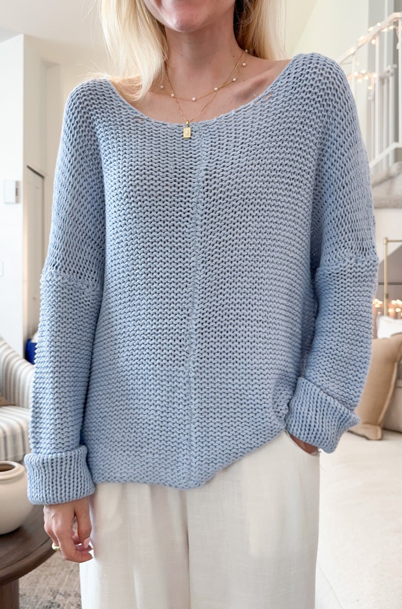 Kira Lightweight Knit Sweater in Blue - Neutral Ground