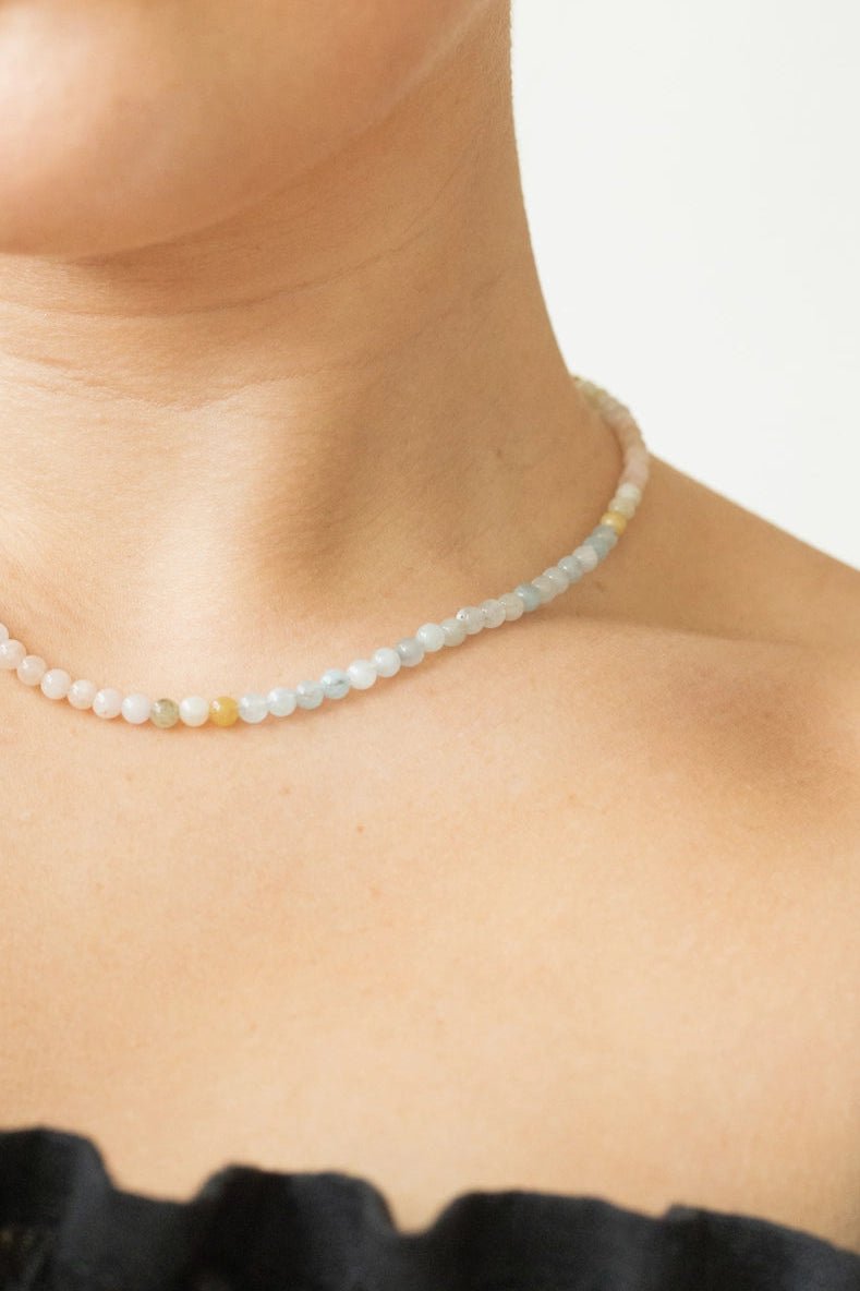 Kona Aquamarine Mini Beaded Necklace - Neutral Ground