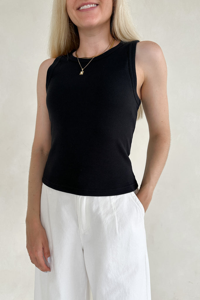 Lana Ribbed Tank Top in Black - Neutral Ground