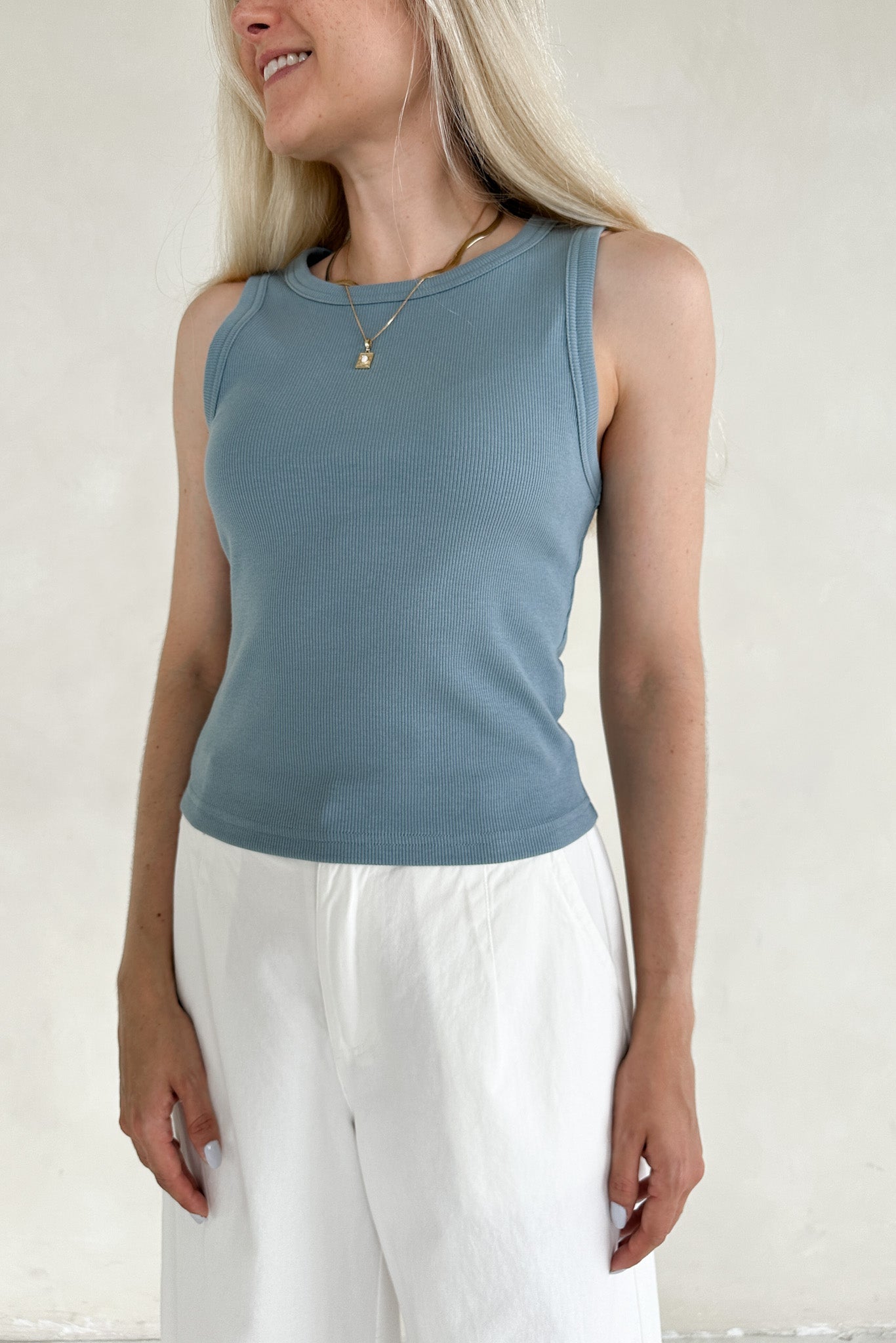 Lana Ribbed Tank Top in Marine Blue - Neutral Ground