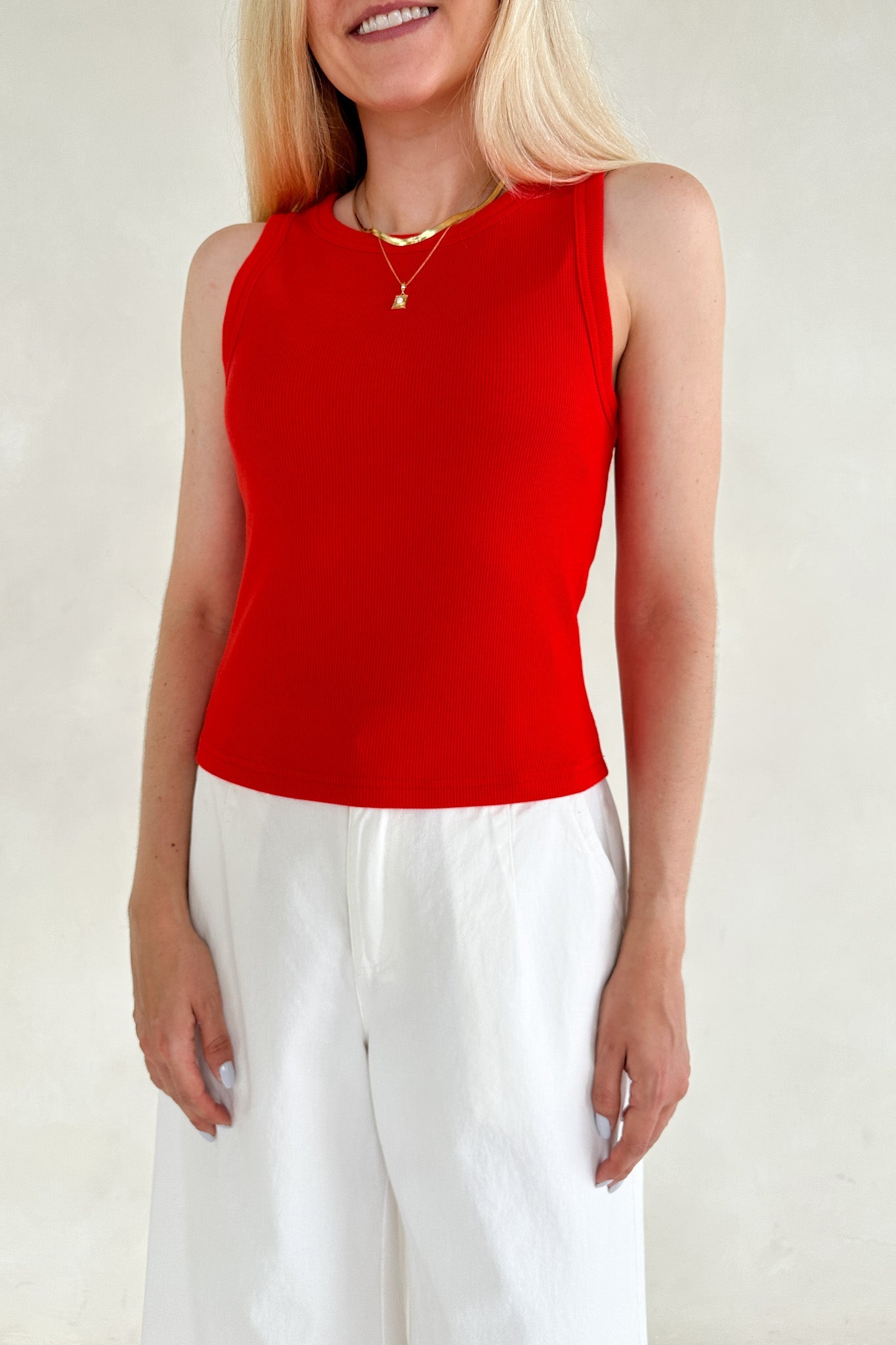Lana Ribbed Tank Top in Red Hot - Neutral Ground