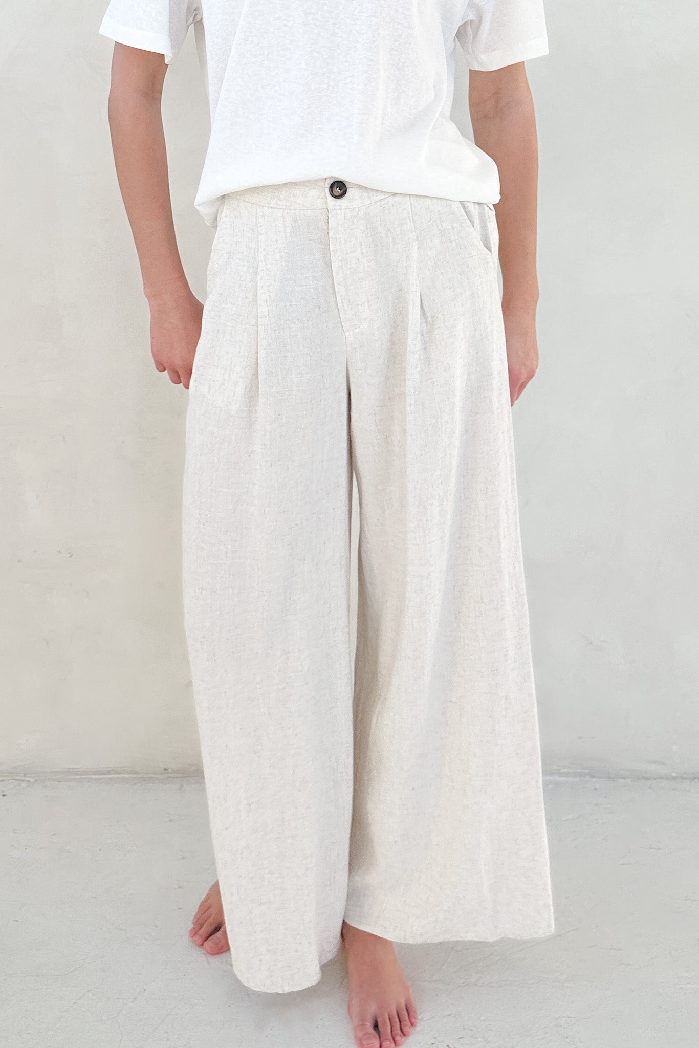 Land & Sea Pleated Linen Blend Trousers in Oatmeal - Neutral Ground