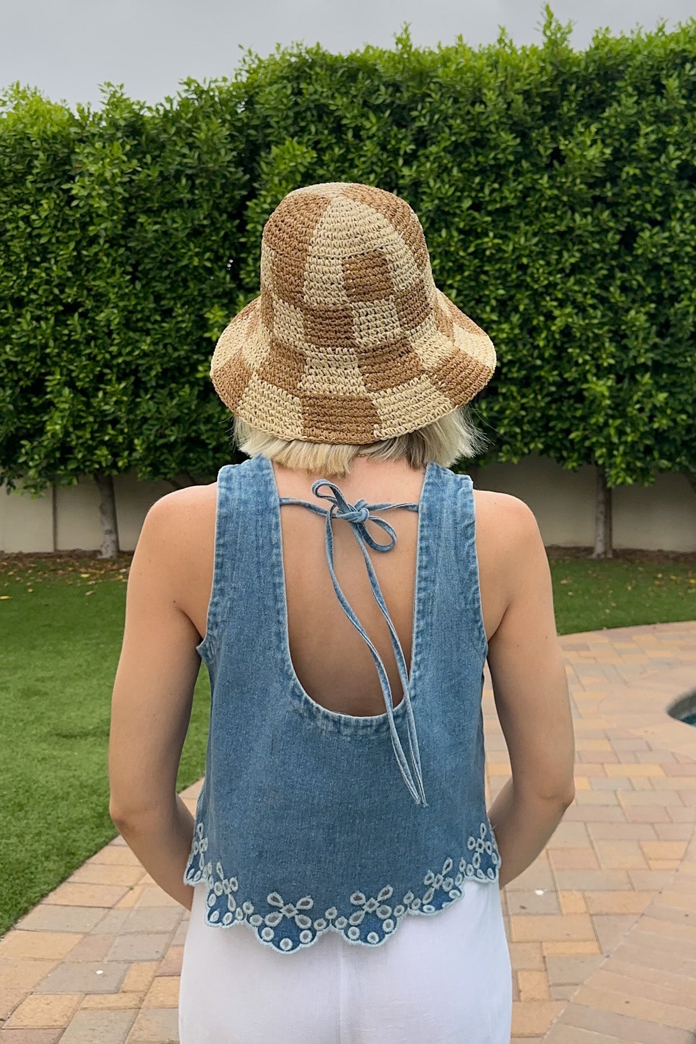 Laney Eyelet Hem Tie Back Denim Top - Neutral Ground