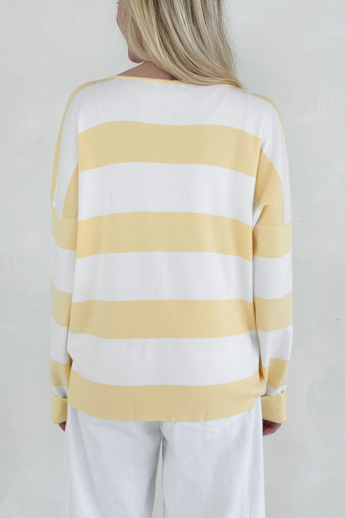 Laurel Split Neck Striped Lightweight Sweater - Neutral Ground