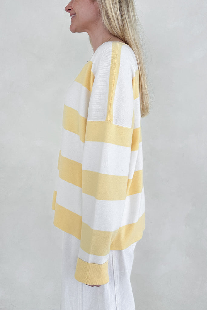 Laurel Split Neck Striped Lightweight Sweater - Neutral Ground