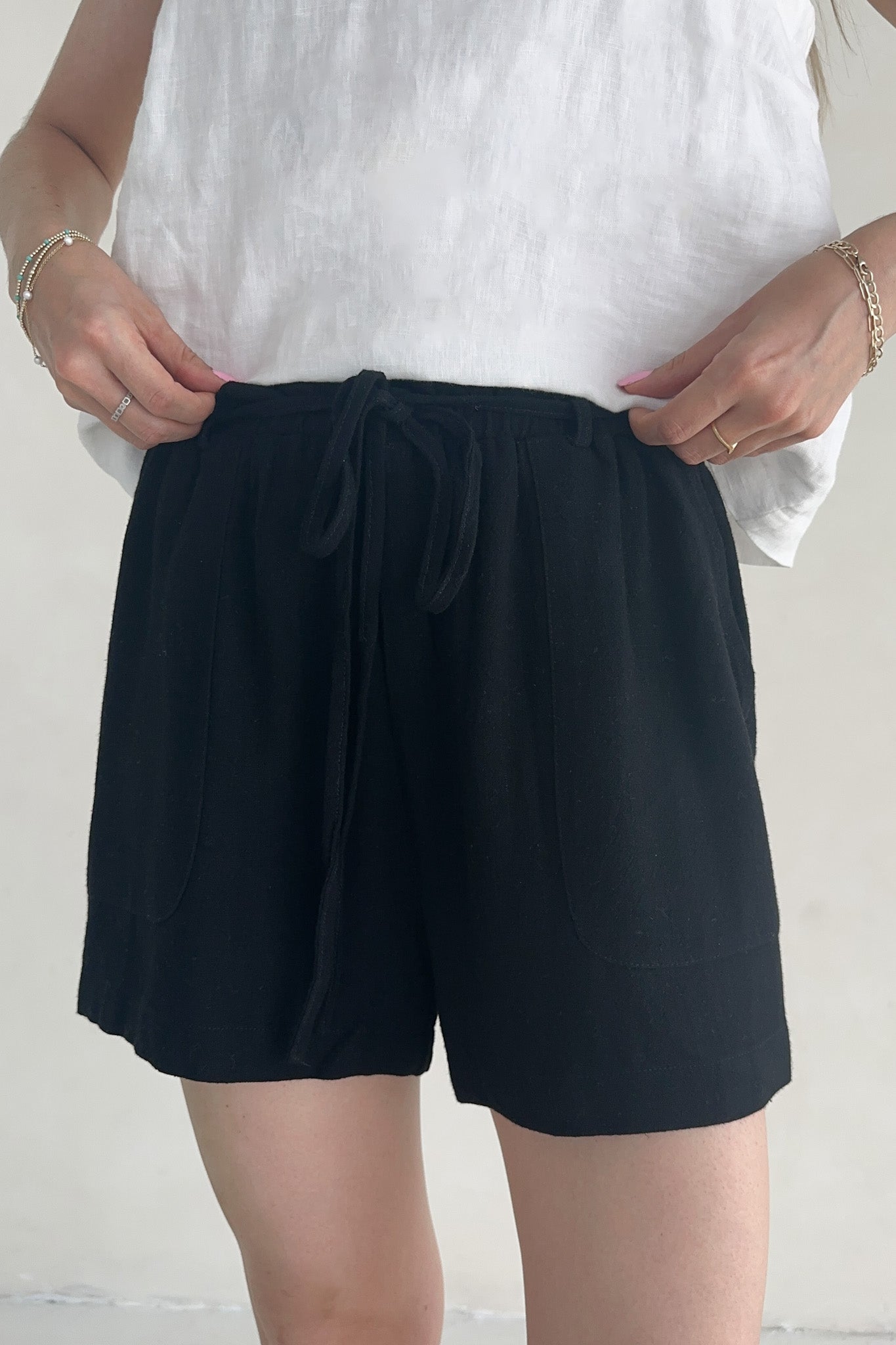 Layla Soft Linen Drawstring Shorts - Neutral Ground