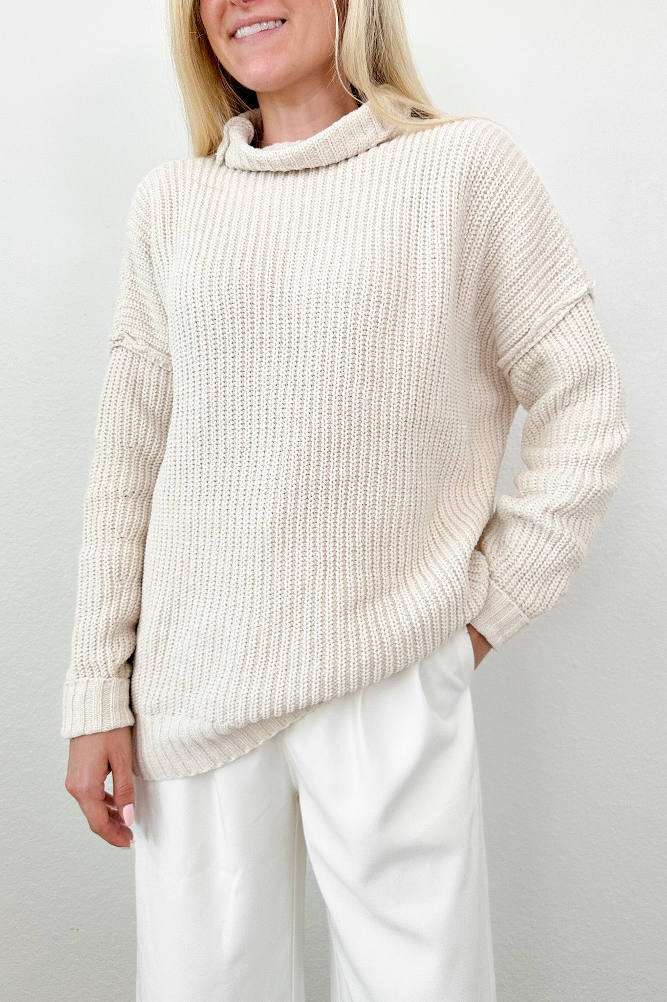 Leighton Chenille High Neck Sweater Top - Neutral Ground