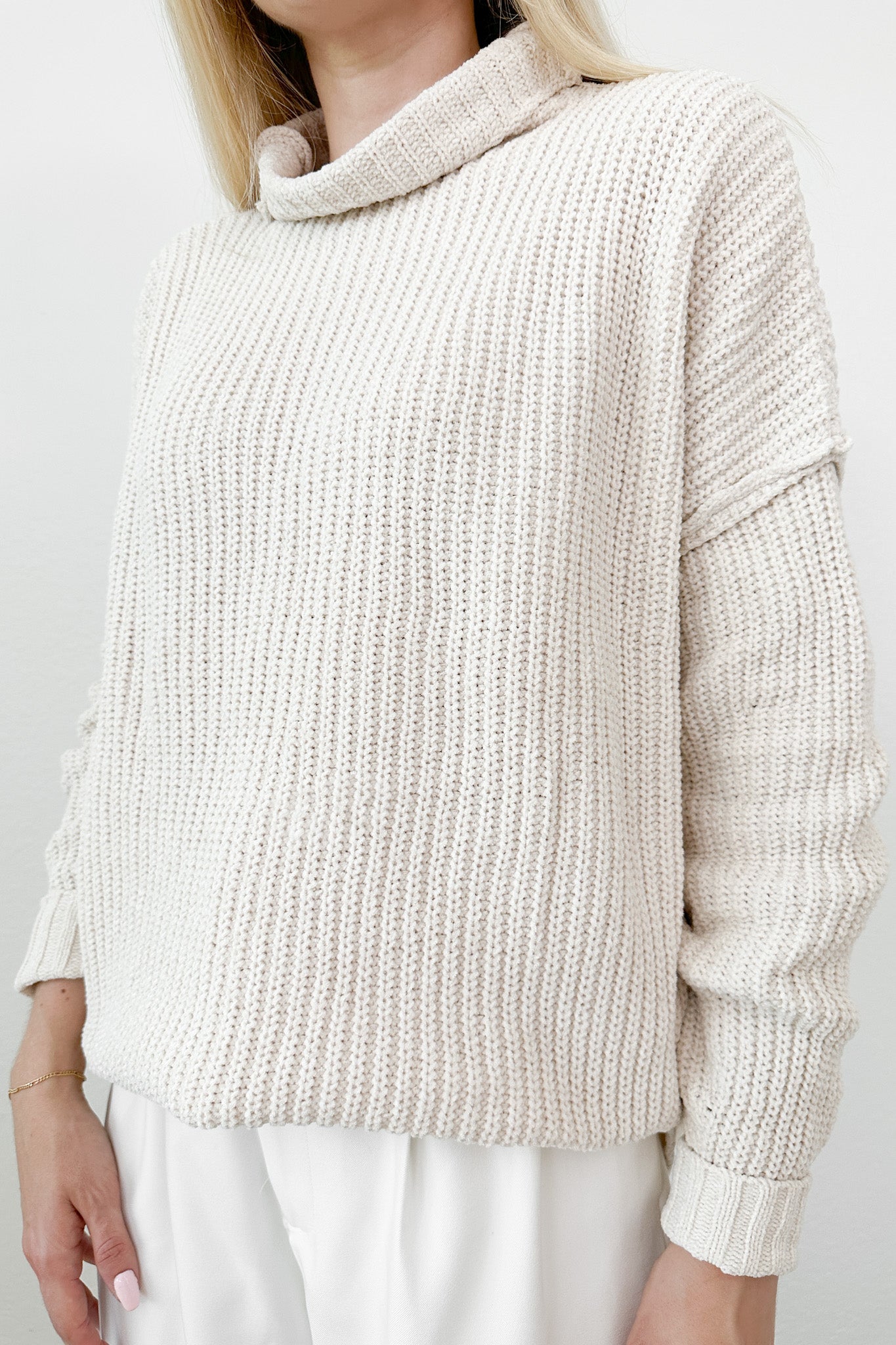 Leighton Chenille High Neck Sweater Top - Neutral Ground