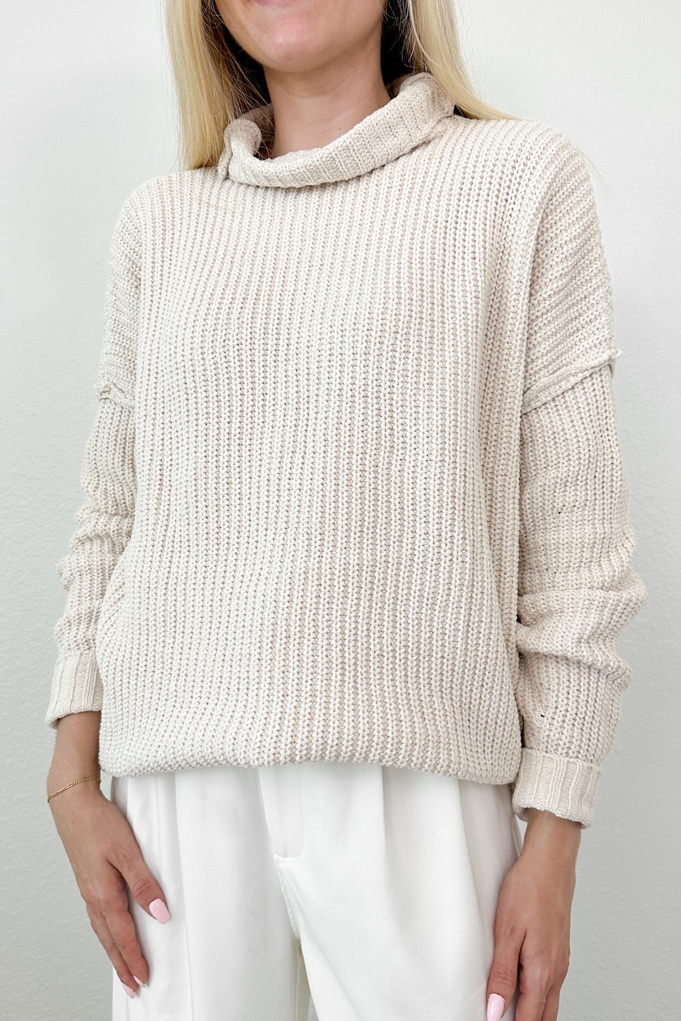 Leighton Chenille High Neck Sweater Top - Neutral Ground
