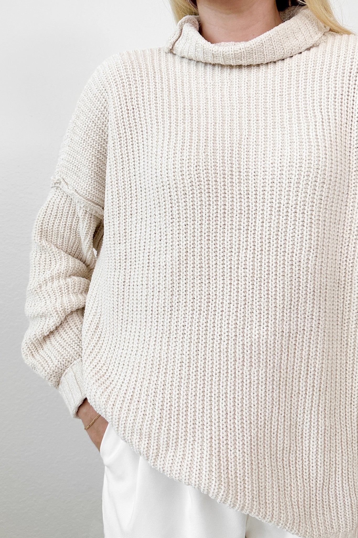 Leighton Chenille High Neck Sweater Top - Neutral Ground
