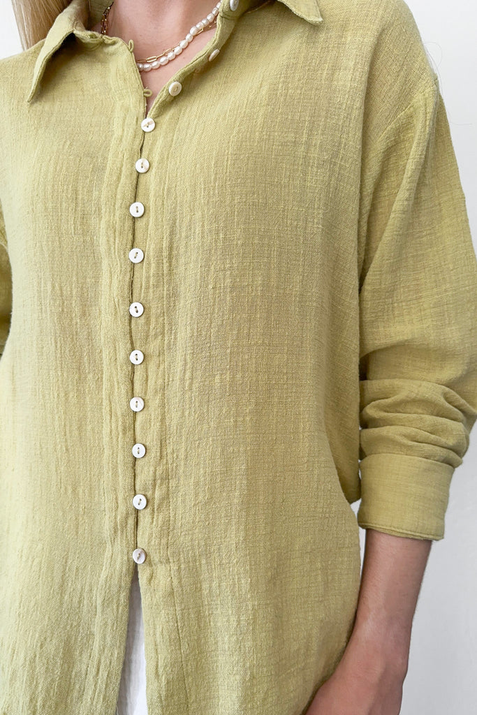 Leighton Gauze Button Down Shirt in Muted Green - Neutral Ground