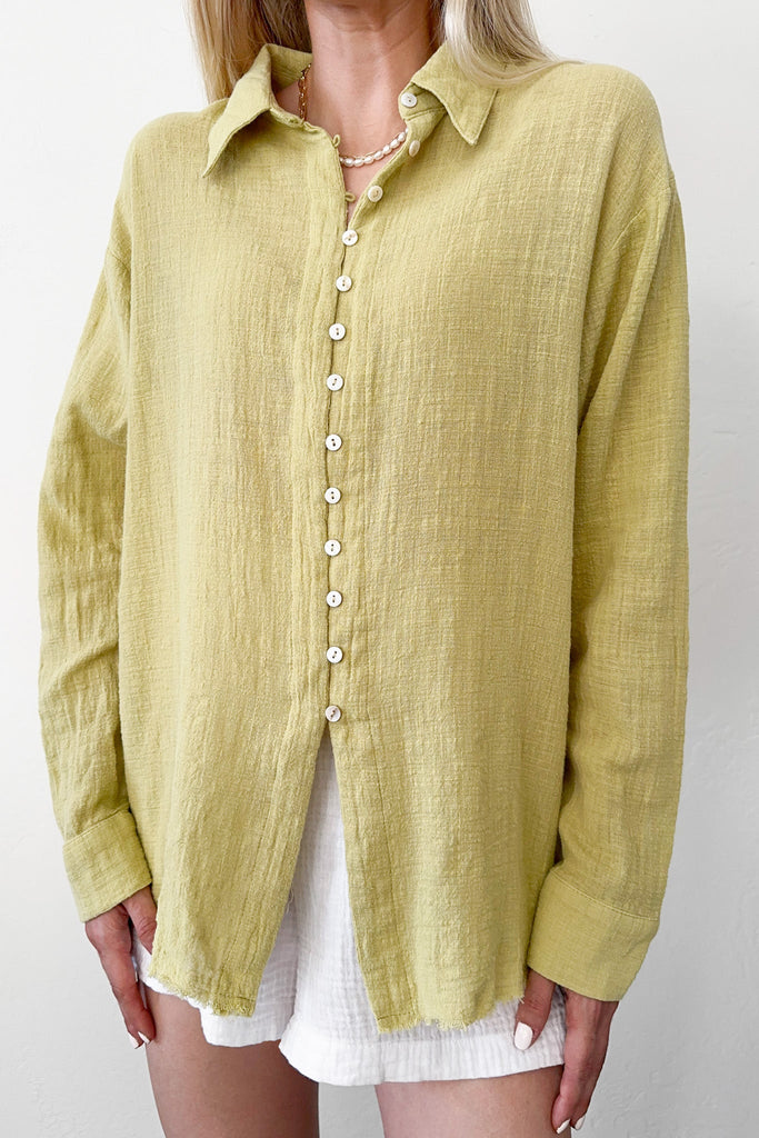 Leighton Gauze Button Down Shirt in Muted Green - Neutral Ground