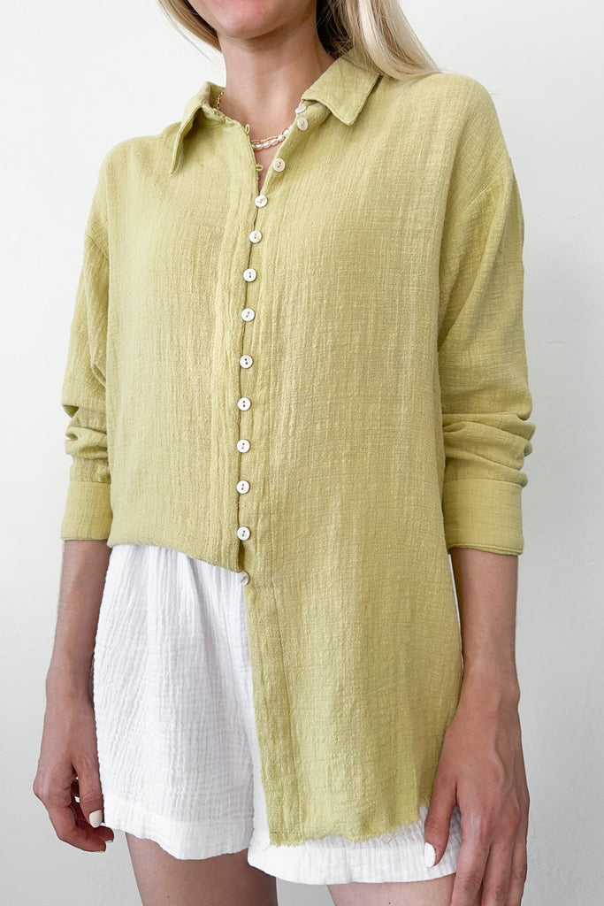 Leighton Gauze Button Down Shirt in Muted Green - Neutral Ground