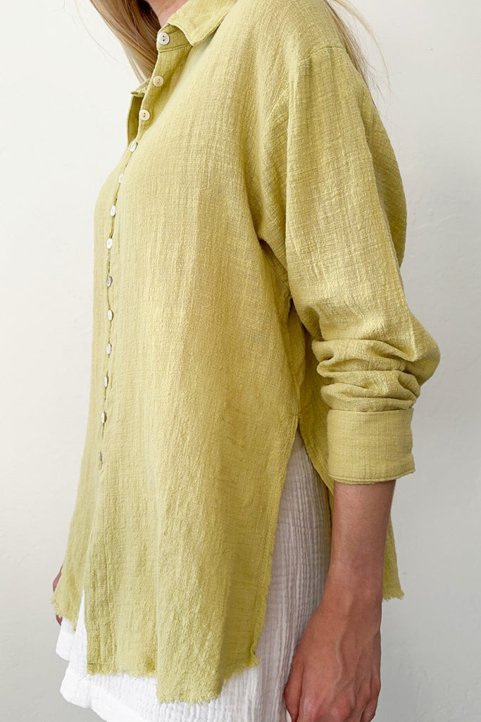 Leighton Gauze Button Down Shirt in Muted Green - Neutral Ground