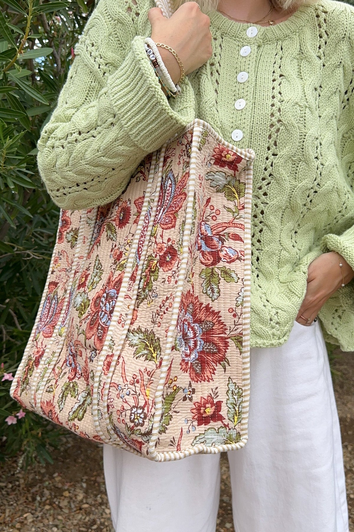 Leighton Quilted Tote Bag in Natural - Neutral Ground