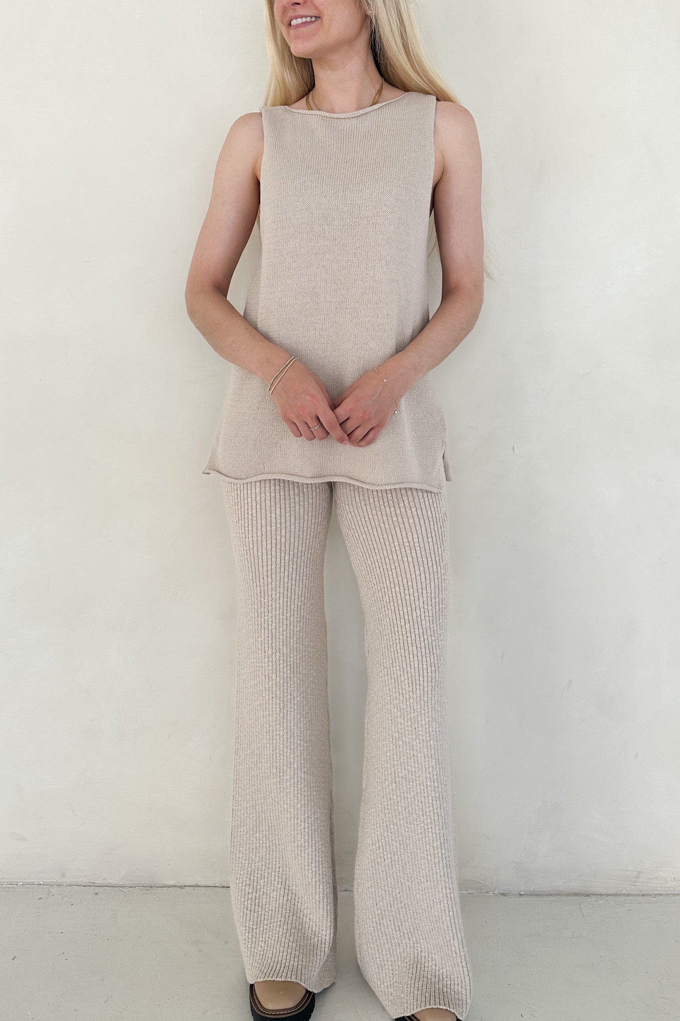 Lenny Flare Knit Sweater Pants - Neutral Ground