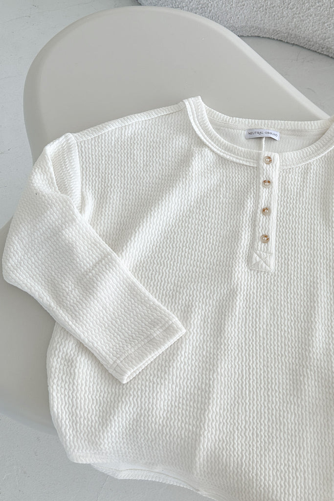 Lia Textured Knit Henley Shirt - Neutral Ground