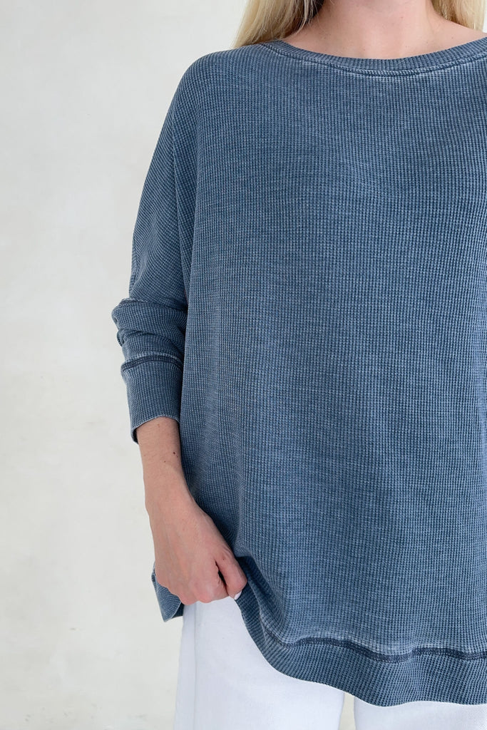 Libby Waffle Knit Boatneck Top in Light Navy - Neutral Ground