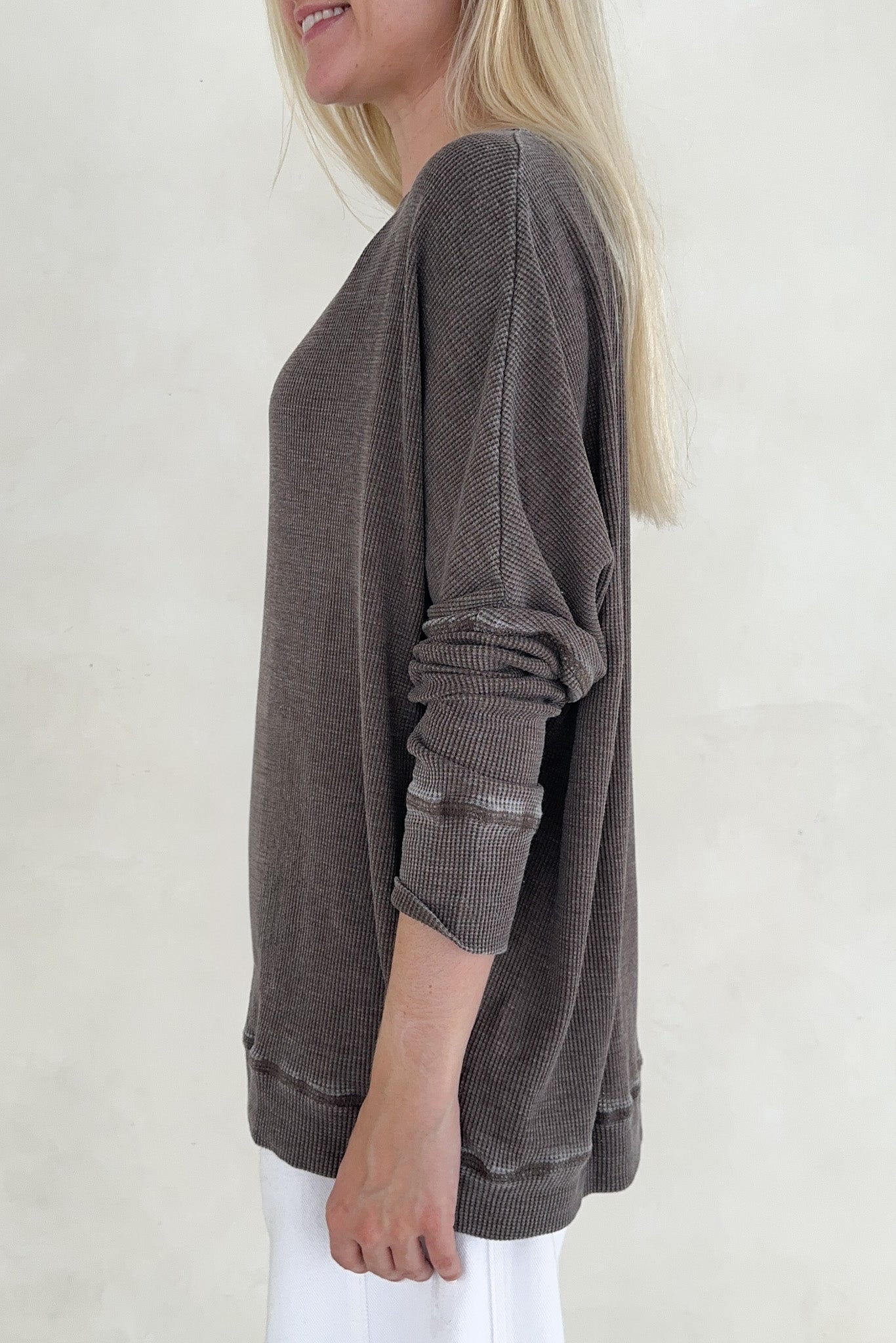 Libby Waffle Knit Boatneck Top in Mocha - Neutral Ground