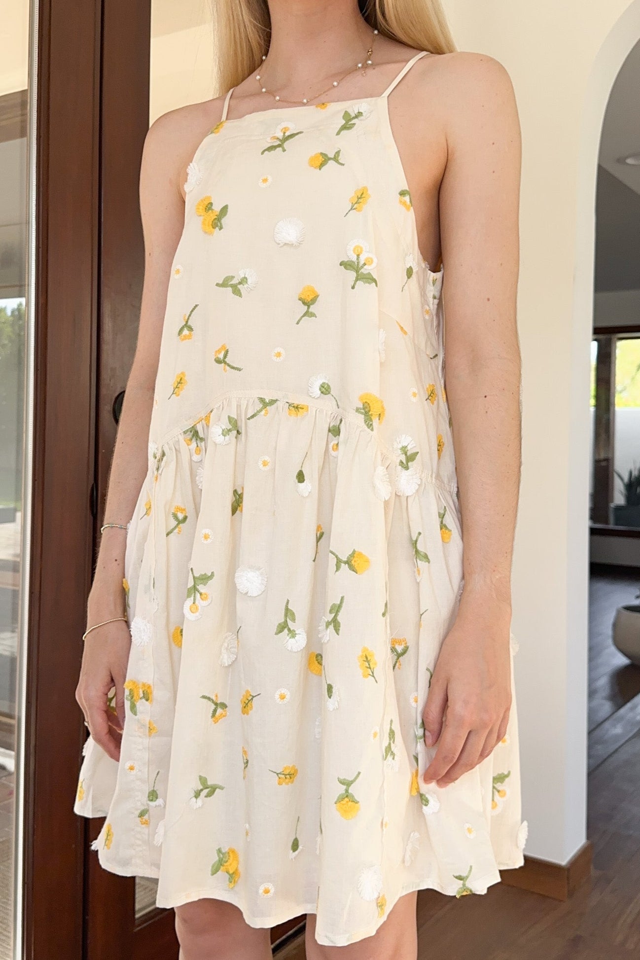 Lilly Floral Embroidered Dress - Neutral Ground