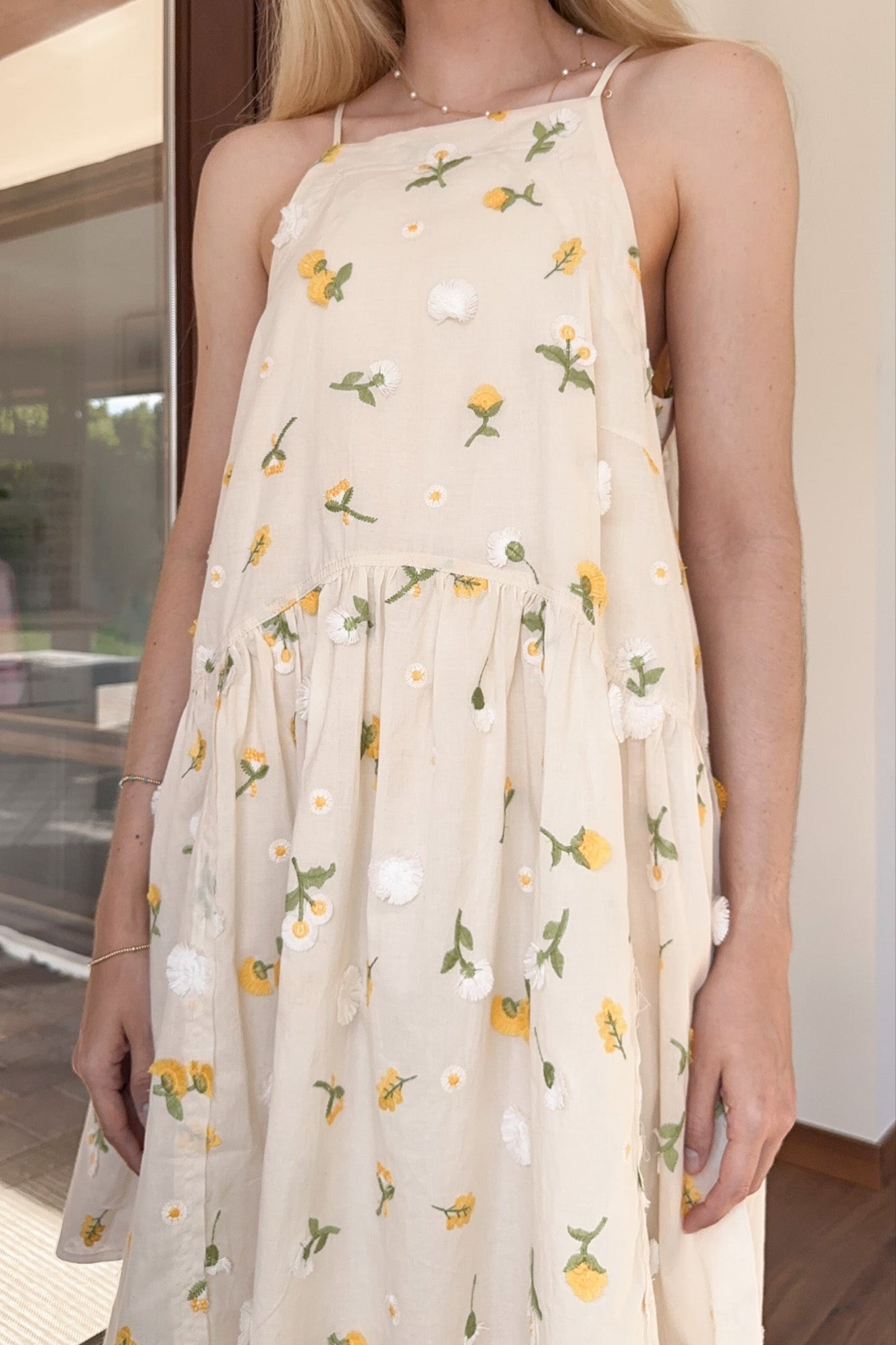 Lilly Floral Embroidered Dress - Neutral Ground