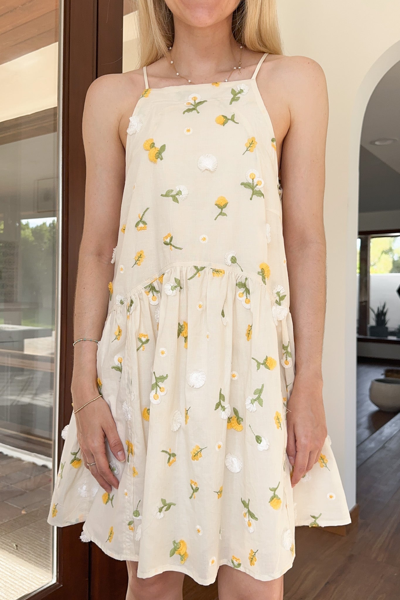 Lilly Floral Embroidered Dress - Neutral Ground