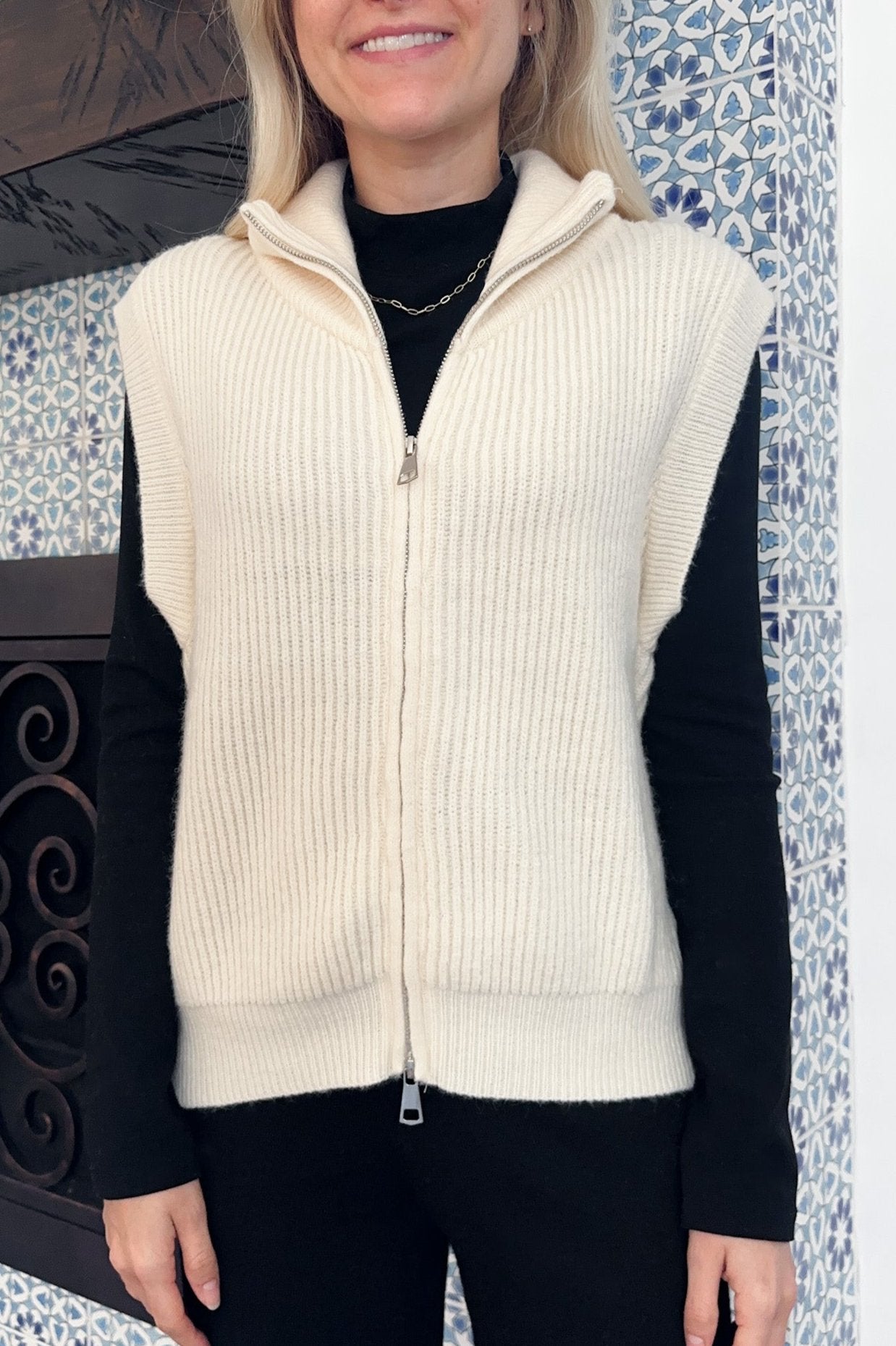 Lincoln Park Zip Up Sweater Vest - Neutral Ground