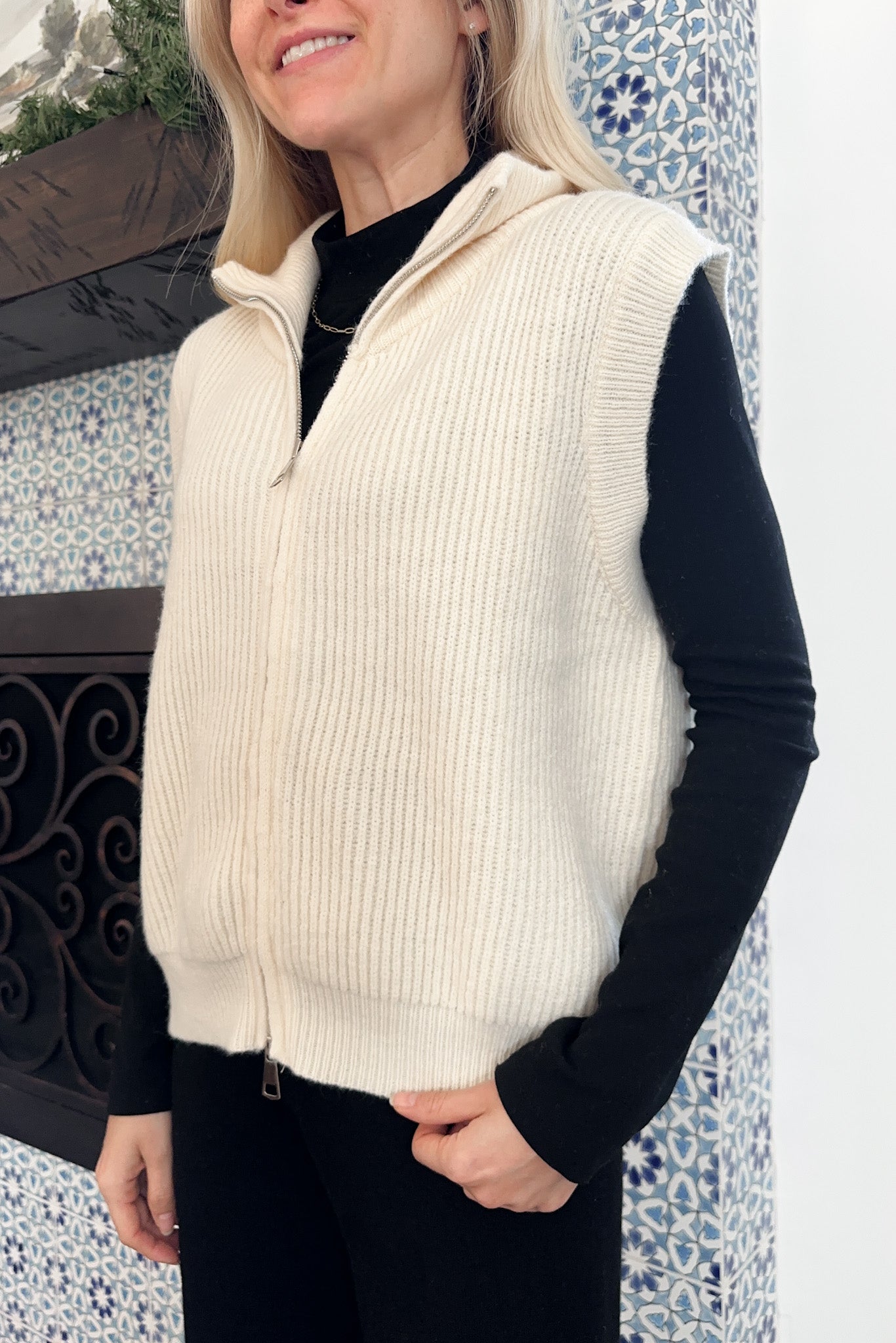 Lincoln Park Zip Up Sweater Vest - Neutral Ground