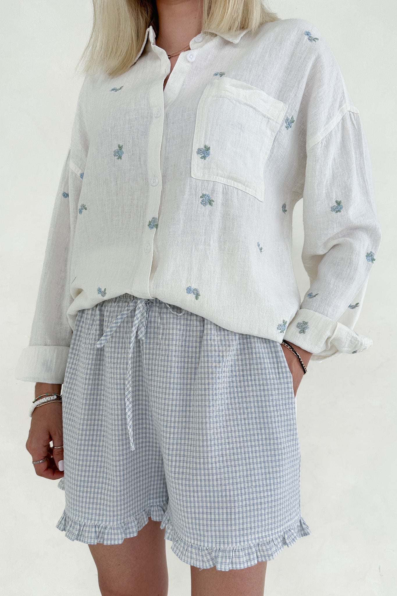 Livy Gingham Ruffle Shorts - Neutral Ground