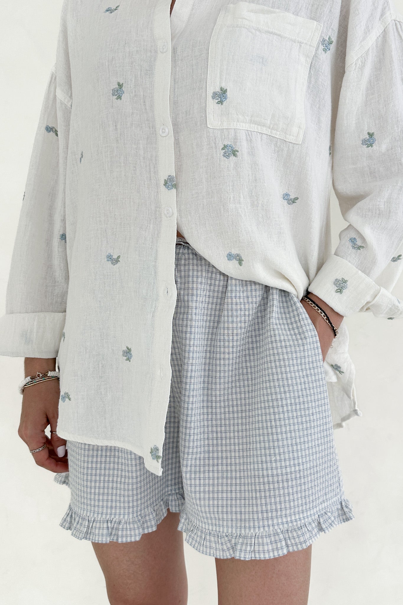 Livy Gingham Ruffle Shorts - Neutral Ground