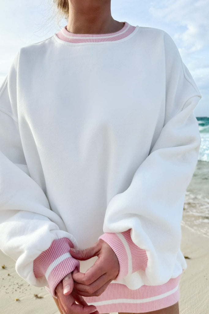 Logan Preppy Crew Neck Sweatshirt in Sweet Pink - Neutral Ground