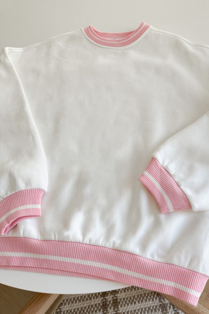 Logan Preppy Crew Neck Sweatshirt in Sweet Pink - Neutral Ground