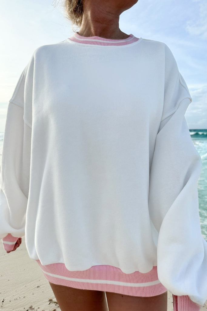 Logan Preppy Crew Neck Sweatshirt in Sweet Pink - Neutral Ground