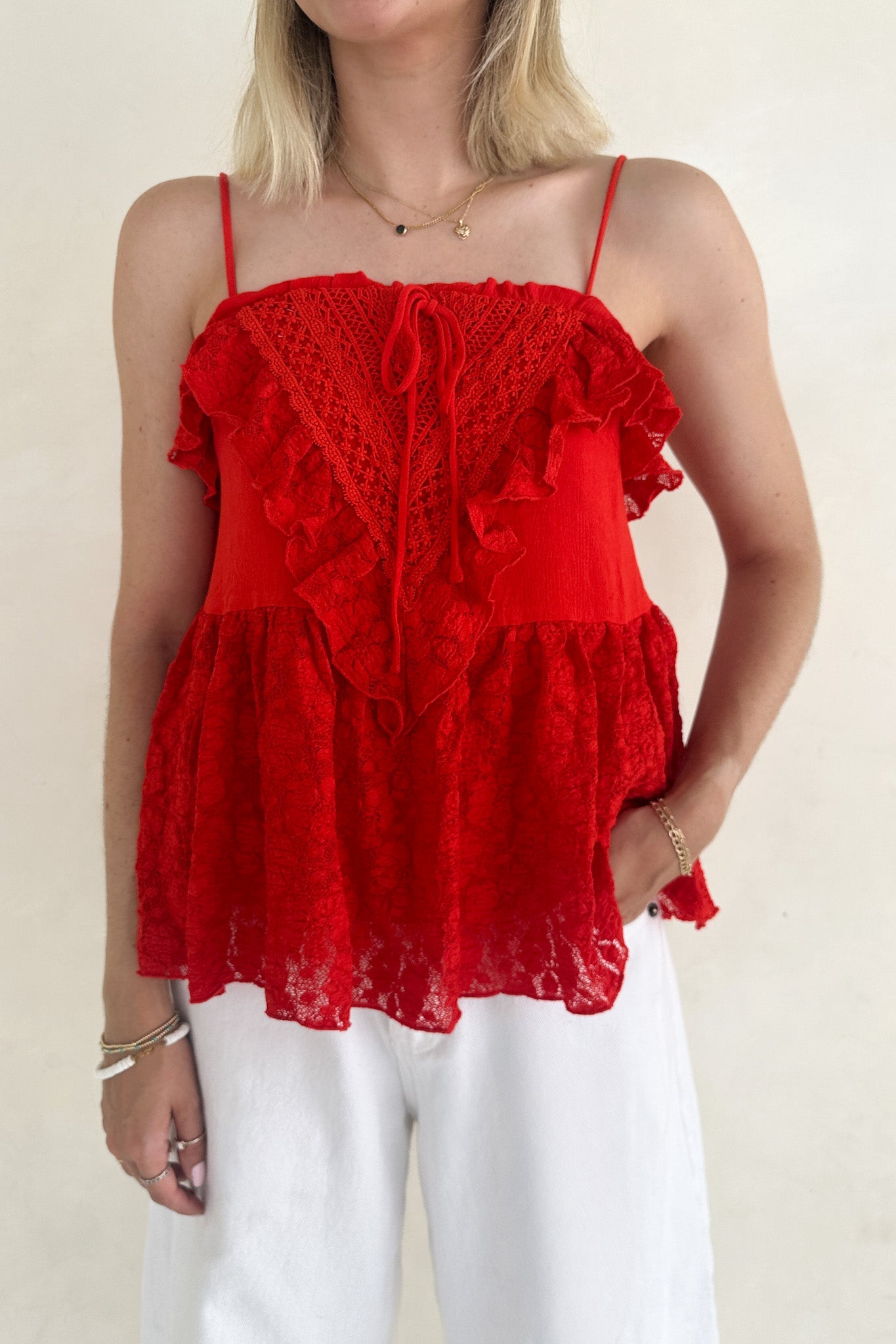 Lola Lace Ruffle Peplum Top - Neutral Ground