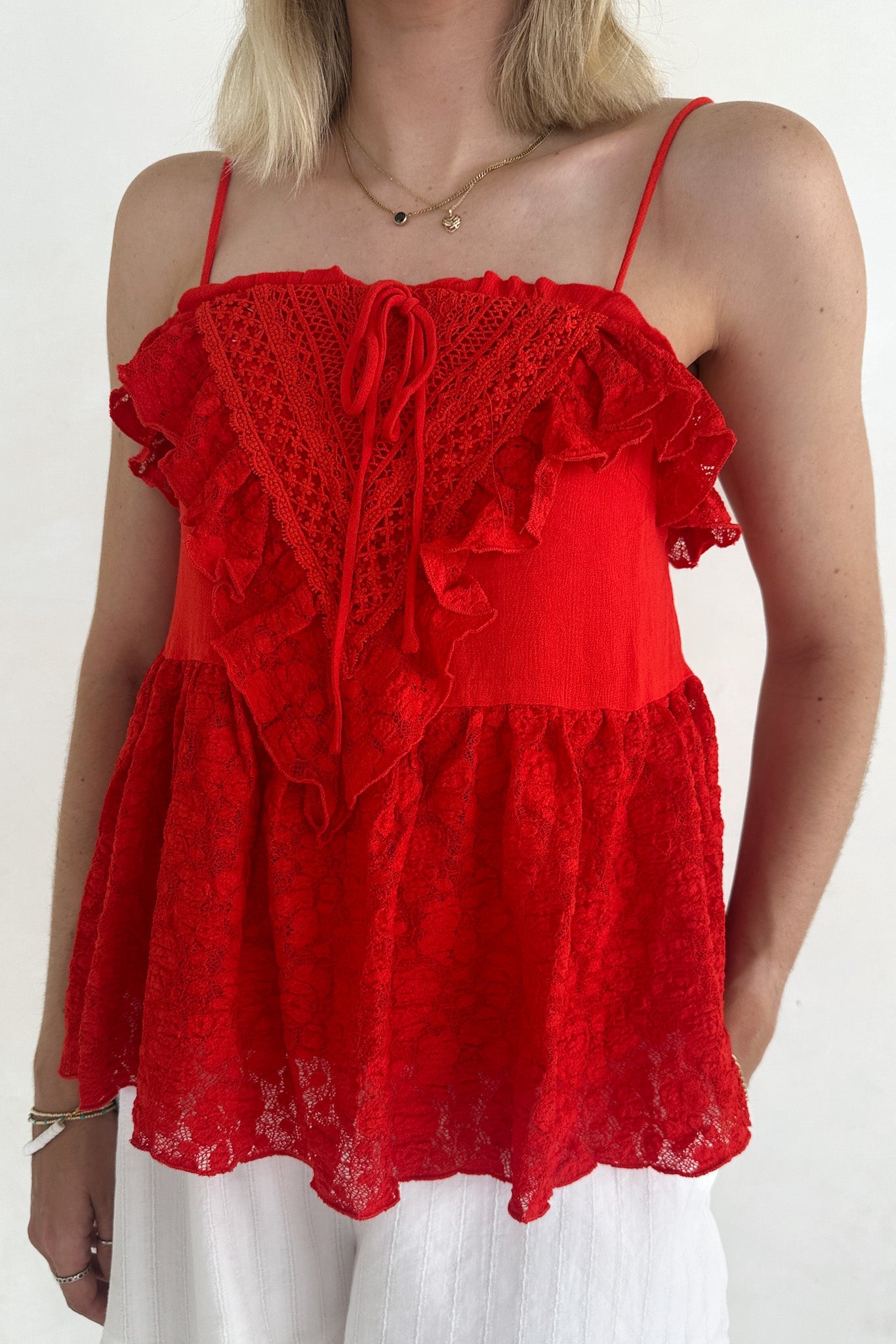 Lola Lace Ruffle Peplum Top - Neutral Ground